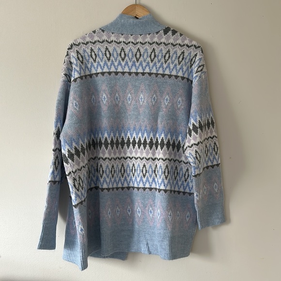 Croft & Barrow Open Front Aztec Light Blue Cardigan - Picture 6 of 8